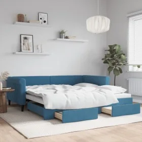 Sofá cama nido con cajones terciopelo azul 100x200 cm de , Camas y somieres - Ref: Foro24-3197825, Precio: 299,26 €, Descuent...