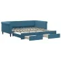 Ausziehbares Schlafsofa mit Schubladen aus blauem Samt, 100 x 200 cm von , Betten und Lattenroste - Ref: Foro24-3197825, Prei...