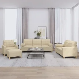 Sofa set with cushions 4 pieces cream fabric by , Sofas - Ref: Foro24-3201268, Price: 669,34 €, Discount: %