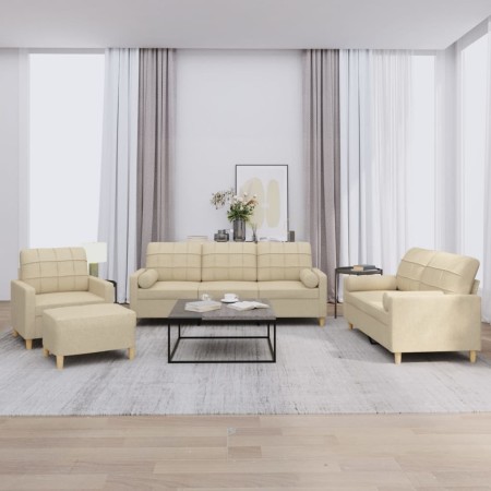 Sofa set with cushions 4 pieces cream fabric by , Sofas - Ref: Foro24-3201268, Price: 635,70 €, Discount: %