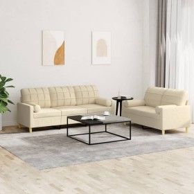 Sofa set with cushions 2 pieces cream fabric by , Sofas - Ref: Foro24-3201324, Price: 454,65 €, Discount: %