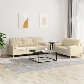 Sofa set with cushions 2 pieces cream fabric by , Sofas - Ref: Foro24-3201324, Price: 477,96 €, Discount: %