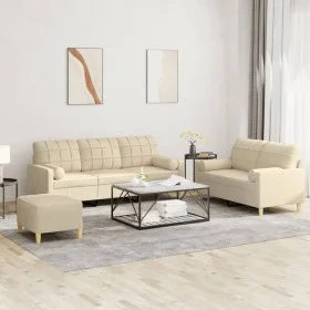 Sofa set with cushions 3 pieces cream fabric by , Sofas - Ref: Foro24-3201332, Price: 533,32 €, Discount: %