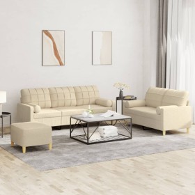Sofagarnitur mit Kissen, 3-teilig, cremefarbener Stoff von , Sofas - Ref: Foro24-3201332, Preis: 498,81 €, Rabatt: %