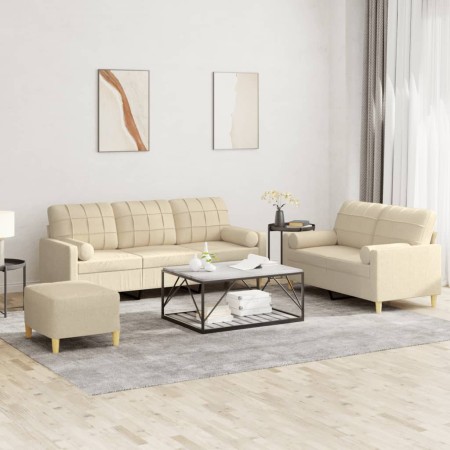 Sofa set with cushions 3 pieces cream fabric by , Sofas - Ref: Foro24-3201332, Price: 506,86 €, Discount: %