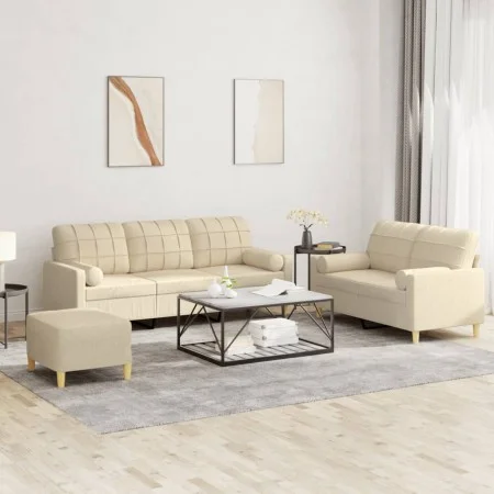 Sofa set with cushions 3 pieces cream fabric by , Sofas - Ref: Foro24-3201332, Price: 533,32 €, Discount: %