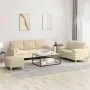 Sofa set with cushions 3 pieces cream fabric by , Sofas - Ref: Foro24-3201332, Price: 533,32 €, Discount: %