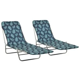Folding loungers 2 units steel and leaf print fabric by , Loungers - Ref: Foro24-310346, Price: 93,94 €, Discount: %
