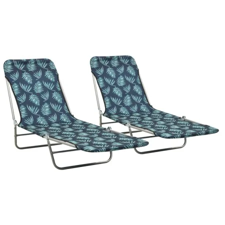 Folding loungers 2 units steel and leaf print fabric by , Loungers - Ref: Foro24-310346, Price: 93,94 €, Discount: %