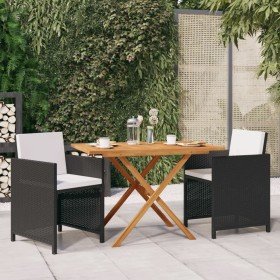 Set de comedor de jardín 3 piezas con cojines negro Set de comedor de jardín 3 piezas con cojines negro