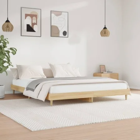 Sonoma oak engineered wood bed frame 140x200 cm by , Beds and slatted bases - Ref: Foro24-832040, Price: 118,57 €, Discount: %