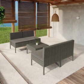 Set de muebles de jardín 5 pzas y cojines ratán sintético gris Set de muebles de jardín 5 pzas y cojines ratán sintético gris