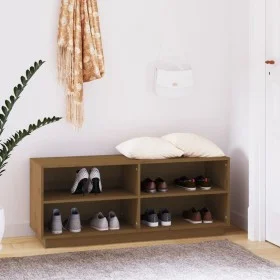 Armario zapatero madera maciza de pino marrón miel 110x34x45 cm by , Shoe racks and shoe organizers - Ref: Foro24-813543, Pri...