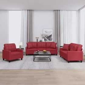 Juego de sofás con cojines 3 piezas cuero sintético rojo tinto by , Sofas - Ref: Foro24-3201351, Price: 642,51 €, Discount: %