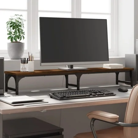 Soporte pantalla madera ingeniería marrón roble 105x23x15,5 cm by , Computer bases and risers - Ref: Foro24-834014, Price: 30...