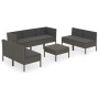 Set de muebles de jardín 8 pzas y cojines ratán sintético gris