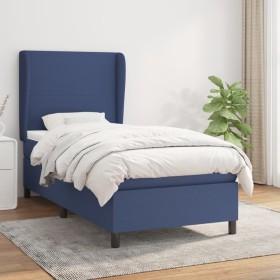 Cama box spring con colchón tela azul 80x200 cm