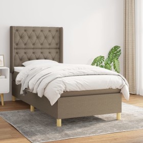 Cama box spring con colchón tela gris taupe 80x200 cm