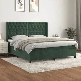 Box spring bed with dark green velvet mattress 160x200 cm by , Beds and slatted bases - Ref: Foro24-3132870, Price: 622,34 €,...