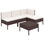 Set muebles de jardín 5 pzas y cojines ratán sintético marrón