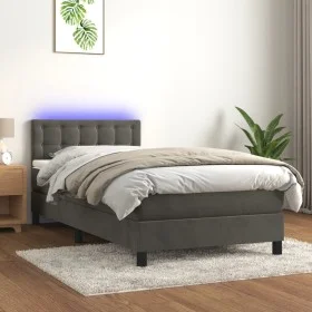 Box spring bed with mattress and LED dark gray velvet 80x200 cm by , Beds and slatted bases - Ref: Foro24-3134610, Price: 301...