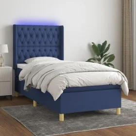 Box spring bed mattress and LED lights blue fabric 90x190 cm by , Beds and slatted bases - Ref: Foro24-3139083, Price: 365,66...