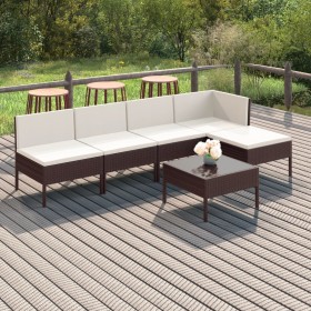 Set muebles de jardín 6 pzas y cojines ratán sintético marrón