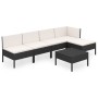 Set de muebles de jardín 6 pzas y cojines ratán sintético negro