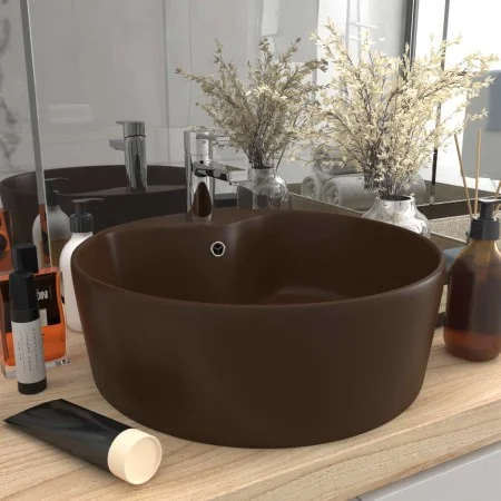 Luxurious matte dark brown ceramic sink and overflow 36x13 cm by , Sinks - Ref: Foro24-147039, Price: 48,13 €, Discount: %