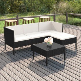 Set de muebles de jardín 5 pzas y cojines ratán sintético negro Set de muebles de jardín 5 pzas y cojines ratán sintético negro