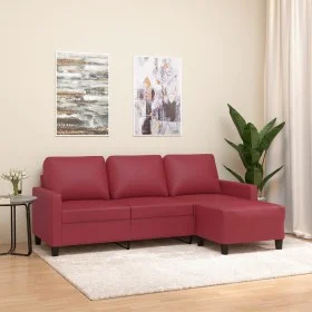 3 seater sofa with stool red synthetic leather 180 cm by , Sofas - Ref: Foro24-3201027, Price: 300,03 €, Discount: %