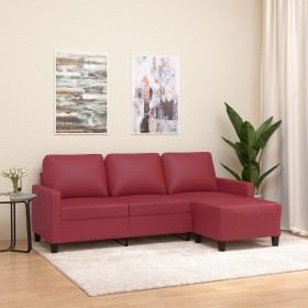 3-Sitzer-Sofa mit Hocker aus rotem Kunstleder, 180 cm von , Sofas - Ref: Foro24-3201027, Preis: 303,92 €, Rabatt: %