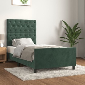 Estructura cama con cabecero terciopelo verde oscuro 80x200 cm