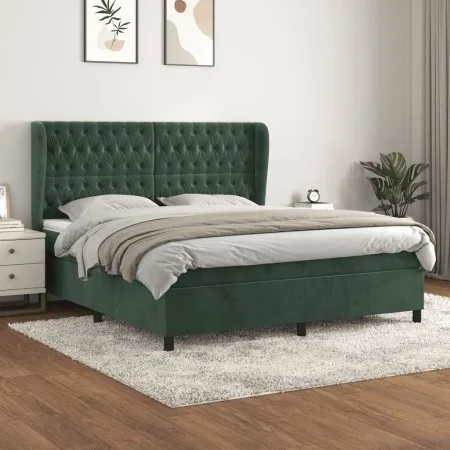Box spring bed with dark green velvet mattress 160x200 cm by , Beds and slatted bases - Ref: Foro24-3129402, Price: 657,55 €,...
