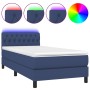 Cama box spring colchón y luces LED tela azul 90x200 cm