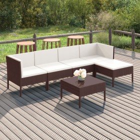 Set muebles de jardín 6 pzas y cojines ratán sintético marrón en Conjuntos de jardín | Comprar online en Foro24