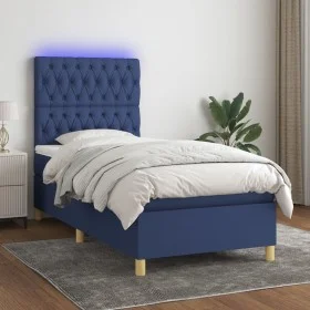 Box spring bed mattress and LED lights blue fabric 90x190 cm by , Beds and slatted bases - Ref: Foro24-3135643, Price: 354,23...