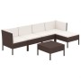 Set muebles de jardín 6 pzas y cojines ratán sintético marrón