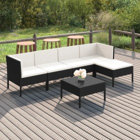 Set de muebles de jardín 6 pzas y cojines ratán sintético negro en Conjuntos de jardín | Comprar online en Foro24