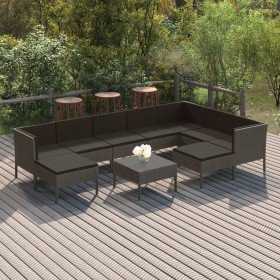 Set de muebles de jardín 10 pzas y cojines ratán sintético gris