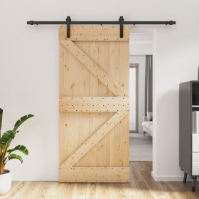 Puerta corredera con herrajes madera maciza de pino 95x210 cm