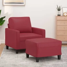 Red synthetic leather armchair with stool 60 cm by , Sofas - Ref: Foro24-3201022, Price: 182,77 €, Discount: %