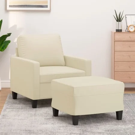 Cremefarbener Kunstledersessel mit Hocker 60 cm von , Sofas - Ref: Foro24-3201020, Preis: 187,22 €, Rabatt: %