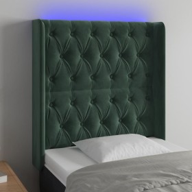 Cabecero con LED de terciopelo verde oscuro 83x16x118/128 cm