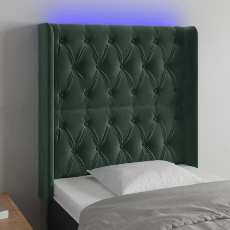 Dark green velvet LED headboard 83x16x118/128 cm by , Headboards and footboards - Ref: Foro24-3124417, Price: 103,38 €, Disco...