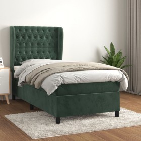 Cama box spring con colchón terciopelo verde oscuro 80x200 cm