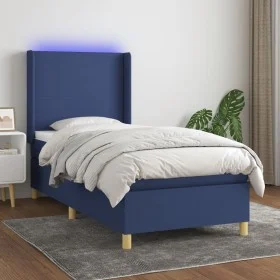 Box spring bed mattress and LED lights blue fabric 80x200 cm by , Beds and slatted bases - Ref: Foro24-3138675, Price: 347,63...