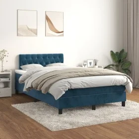 Boxspringbett mit dunkelblauer Samtmatratze 120x200 cm von , Betten und Lattenroste - Ref: Foro24-3141477, Preis: 390,77 €, R...