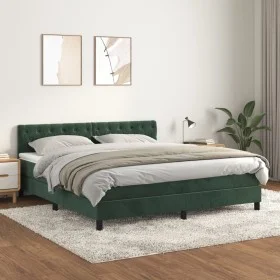 Box spring bed with dark green velvet mattress 160x200 cm by , Beds and slatted bases - Ref: Foro24-3141494, Price: 530,69 €,...