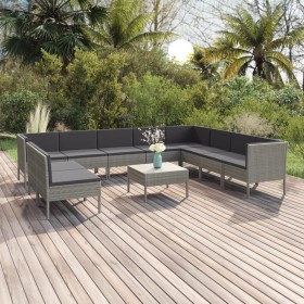 Set de muebles de jardín 11 pzas y cojines ratán sintético gris Set de muebles de jardín 11 pzas y cojines ratán sintético gris